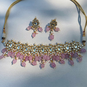 18kt Gold Rose Pink Kundan Choker Set