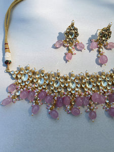 18kt Gold Rose Pink Kundan Choker Set
